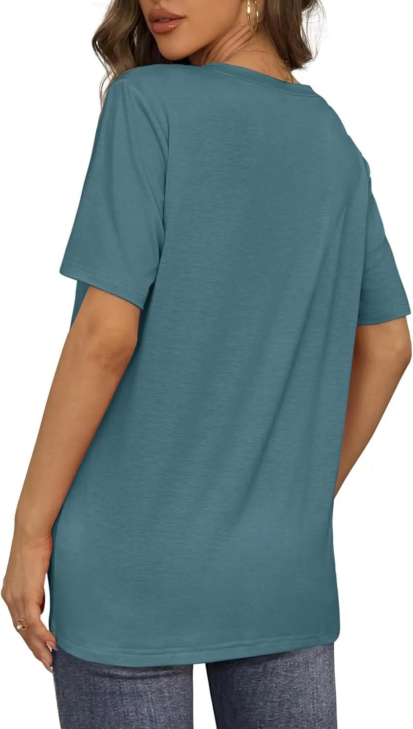 Aokosor Womens V Neck Short Sleeve T Shirts Summer Tops 2025 Casual Loose Tees Trending Now S-4XL