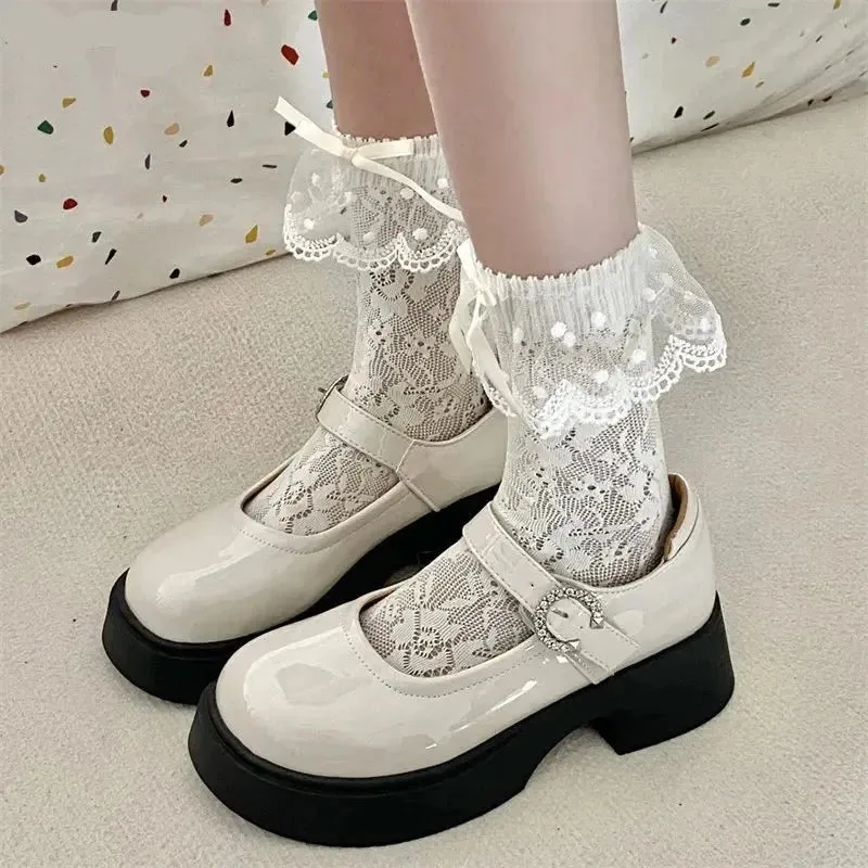 binfenxie Black Retro British Style Small Leather Shoes Women Super High Heels Loafers Woman College Jk Uniform Shoes Mary Janes Shoes