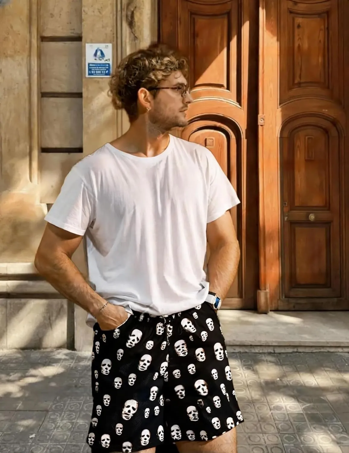 BOOMLEMON Mens Mesh Graphic Print Shorts Fashion Designer Workout Shorts Retro Casual Cool Streetwear Short Pants