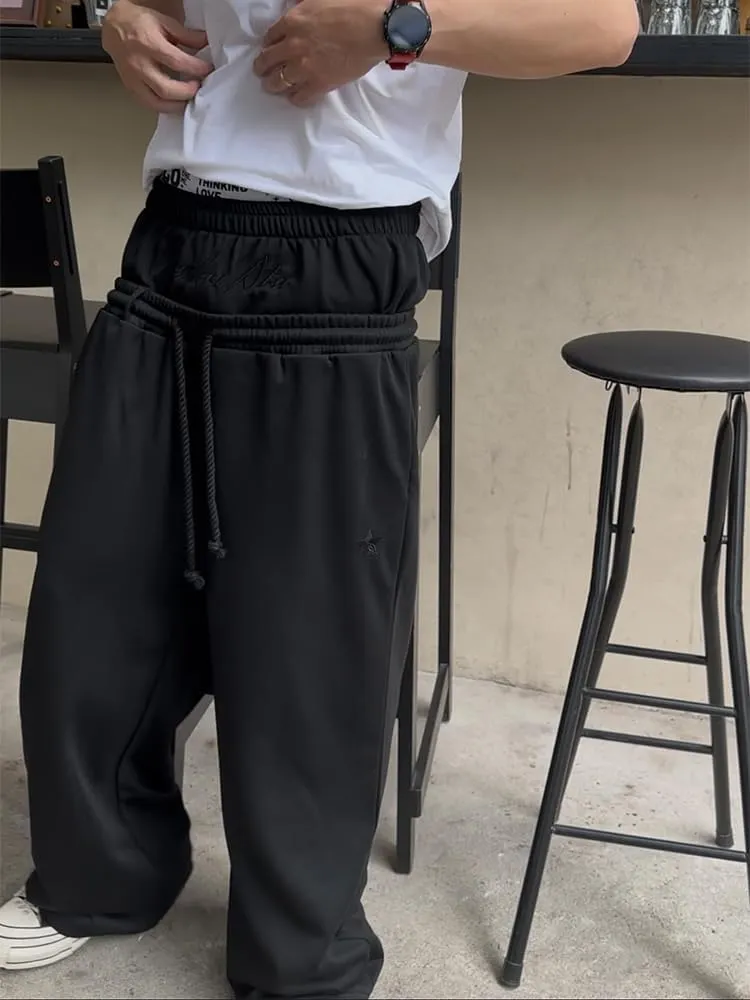 Double Waisted Sweatpants Men Y2k Baggy Sweatpants Wide Leg Drawstring Pants Streetwear Vintage Pants Gym Workout