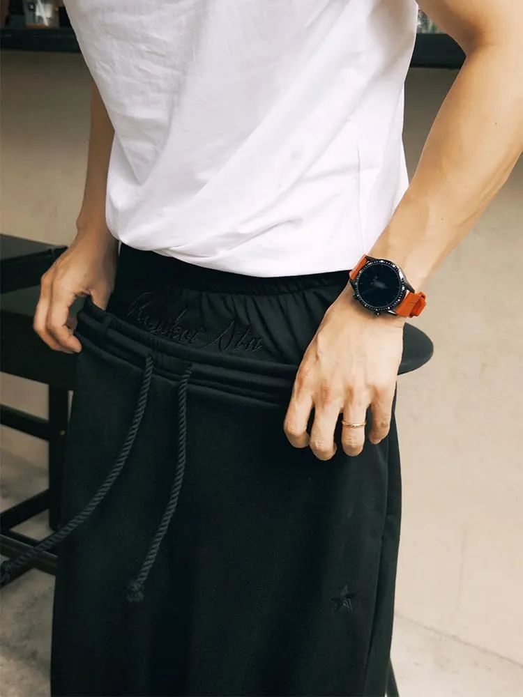 Double Waisted Sweatpants Men Y2k Baggy Sweatpants Wide Leg Drawstring Pants Streetwear Vintage Pants Gym Workout