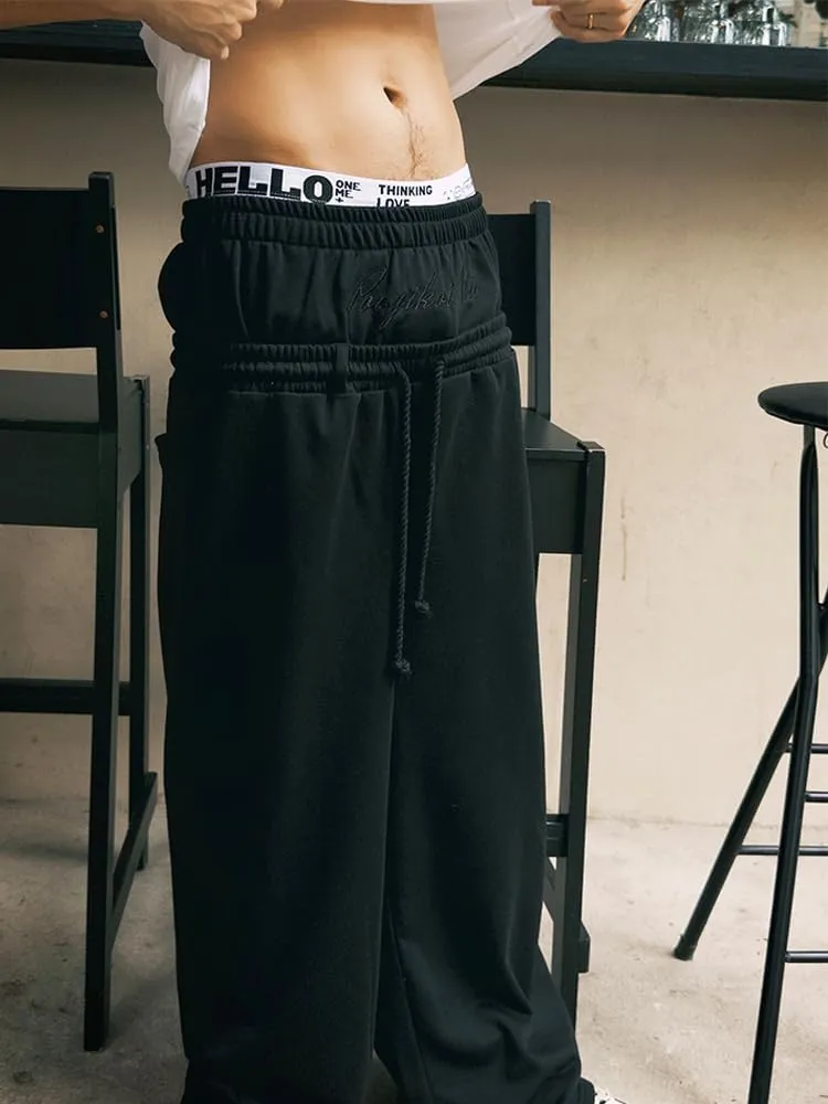 Double Waisted Sweatpants Men Y2k Baggy Sweatpants Wide Leg Drawstring Pants Streetwear Vintage Pants Gym Workout