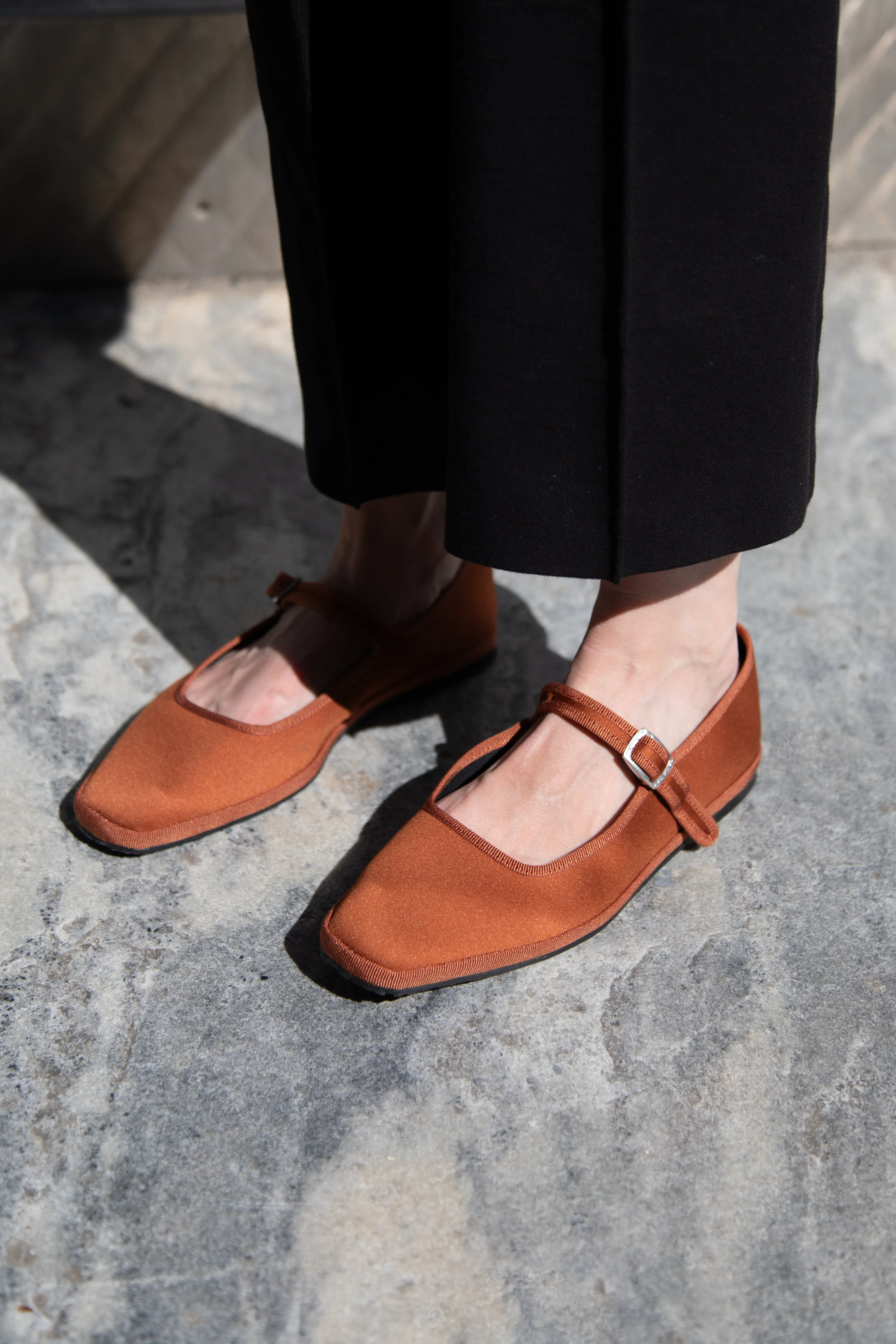 Drogheria Crivellini | Square Toe Mary Janes in Cacao Satin