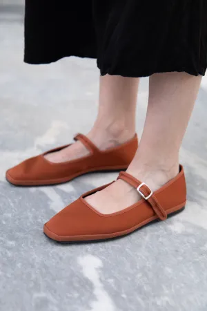 Drogheria Crivellini | Square Toe Mary Janes in Cacao Satin