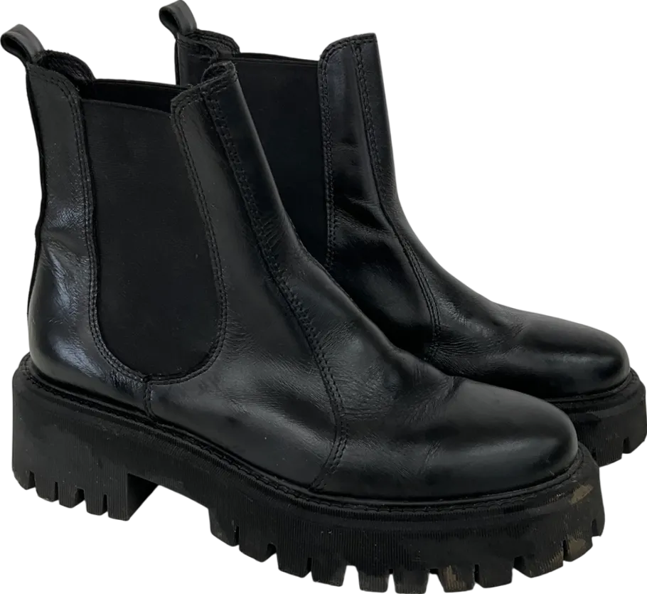 Karen Millen Black Leather Chunky Ankle Boots UK 7 EU 40 👠