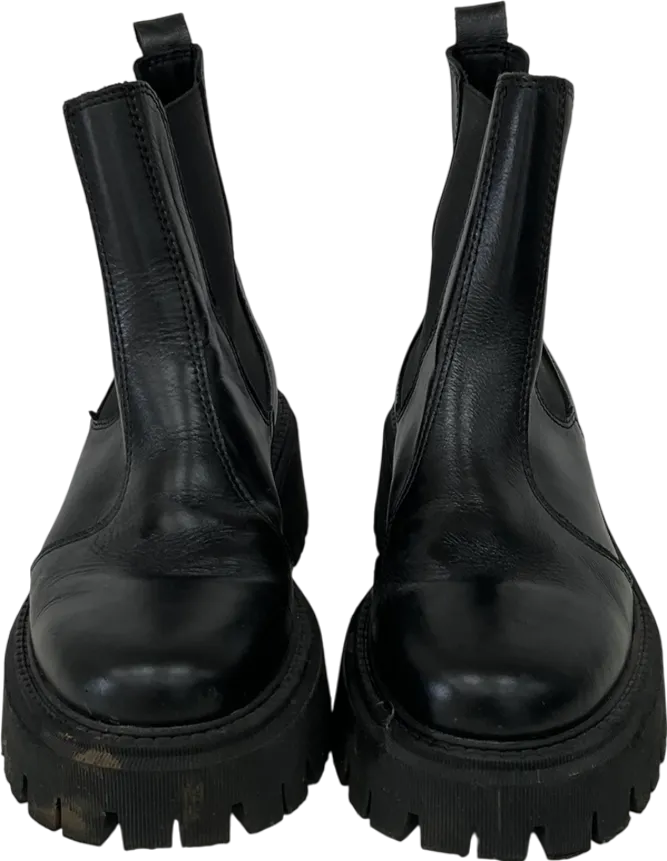 Karen Millen Black Leather Chunky Ankle Boots UK 7 EU 40 👠