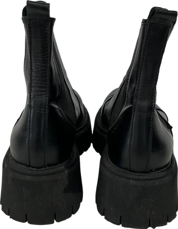 Karen Millen Black Leather Chunky Ankle Boots UK 7 EU 40 👠