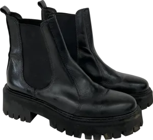 Karen Millen Black Leather Chunky Ankle Boots UK 7 EU 40 👠