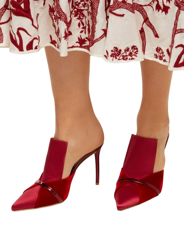 Malone Souliers Mules Red Velvet Pointed Toe Slip On High Heel Mule Pumps
