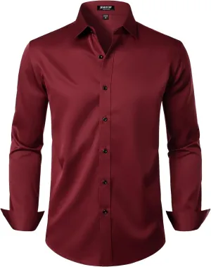 Men's Stretch Wrinkle Free Dress Shirts Formal Wedding Prom Long Sleeve Button Down Shirt