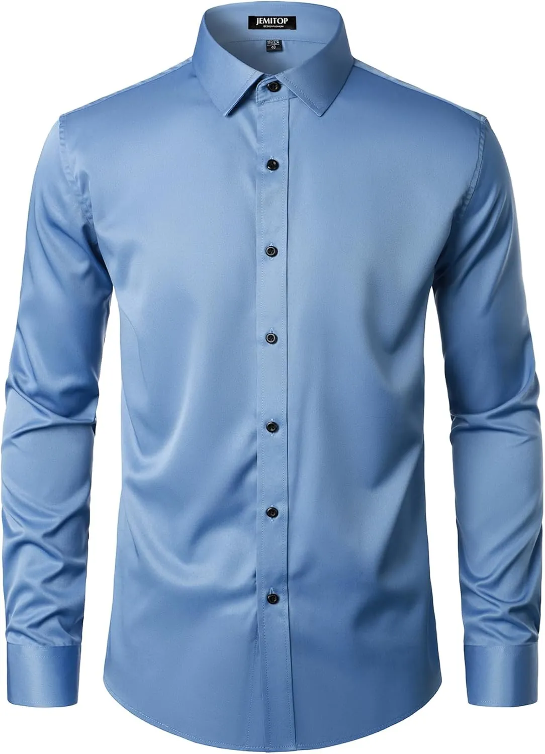 Men's Stretch Wrinkle Free Dress Shirts Formal Wedding Prom Long Sleeve Button Down Shirt