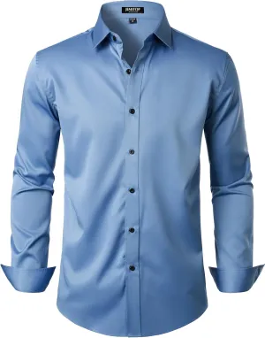 Men's Stretch Wrinkle Free Dress Shirts Formal Wedding Prom Long Sleeve Button Down Shirt