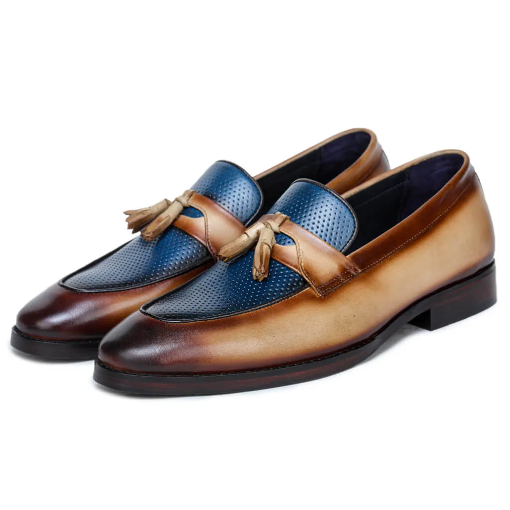 Mushashi Blue & Beige Tassel Loafer