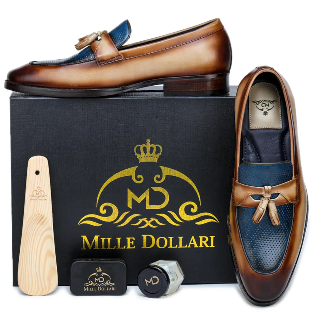 Mushashi Blue & Beige Tassel Loafer