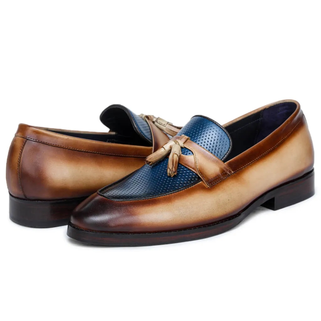 Mushashi Blue & Beige Tassel Loafer