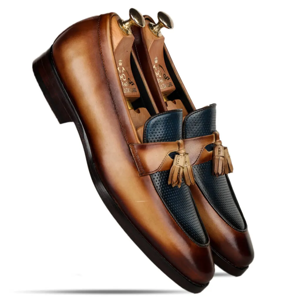 Mushashi Blue & Beige Tassel Loafer