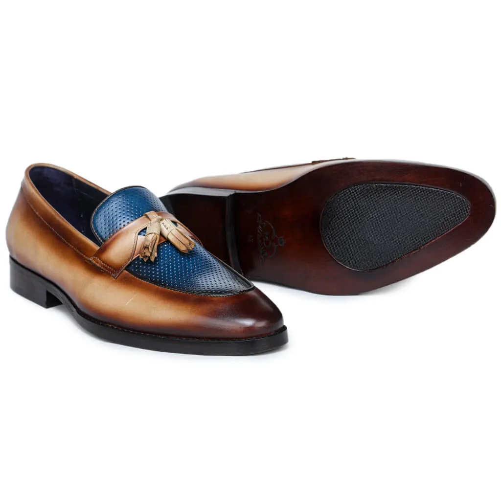Mushashi Blue & Beige Tassel Loafer