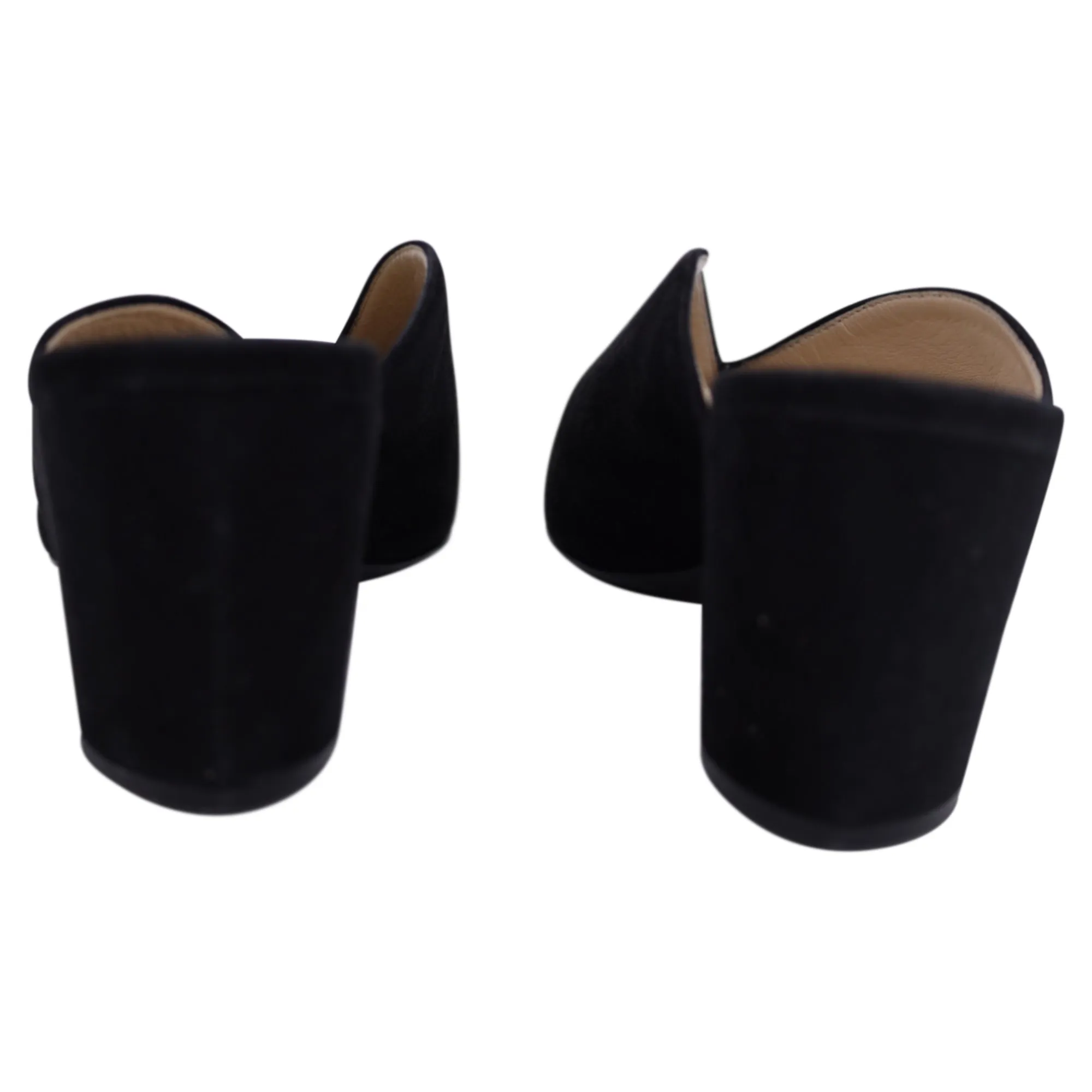 Prada Block Heel Pointed Toe Mules in Black Suede