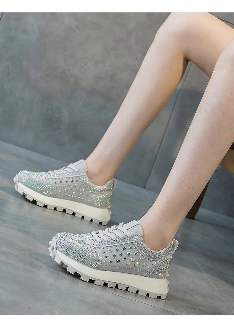 Rhinestone Thick-Sole Sneakers