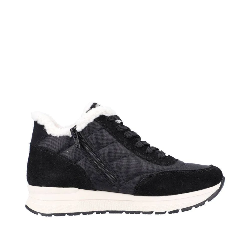 Rieker 40861-00 Ladies Black Suede & Textile Water Resistant Lace Up Ankle Boots
