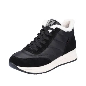 Rieker 40861-00 Ladies Black Suede & Textile Water Resistant Lace Up Ankle Boots