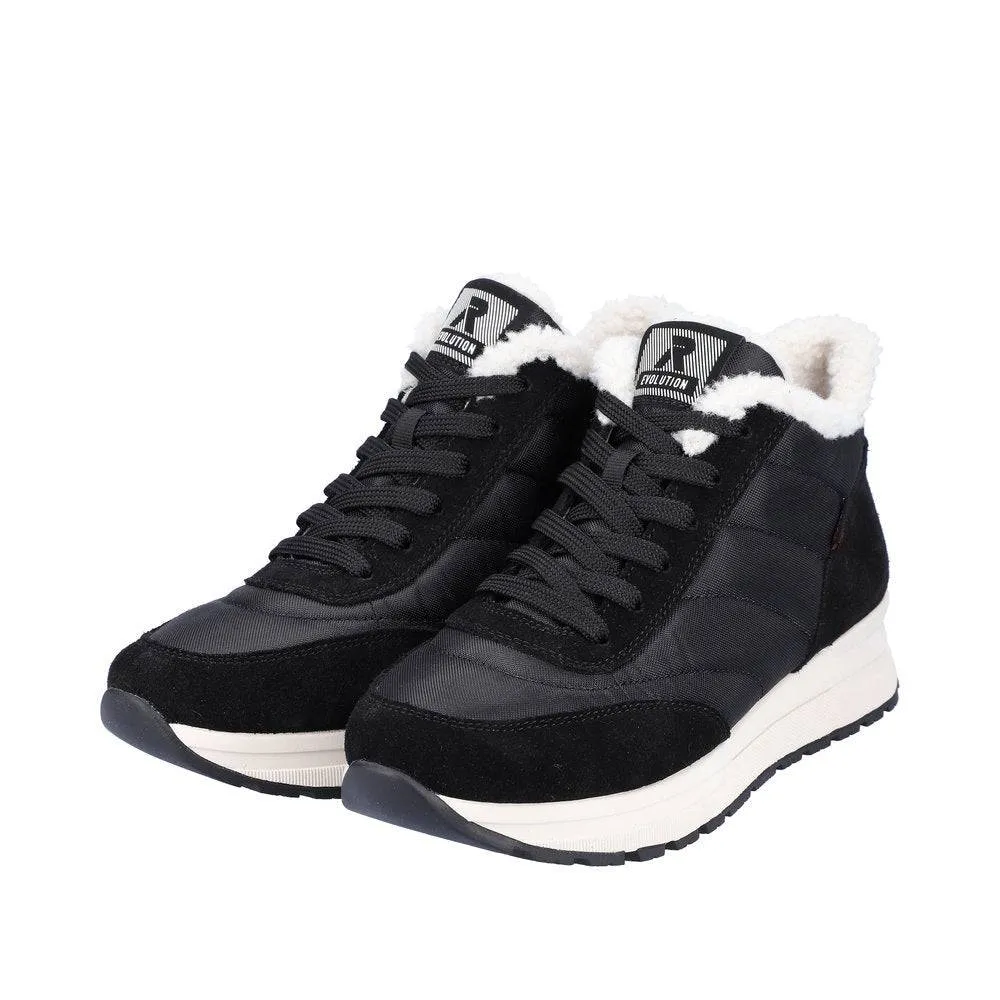 Rieker 40861-00 Ladies Black Suede & Textile Water Resistant Lace Up Ankle Boots