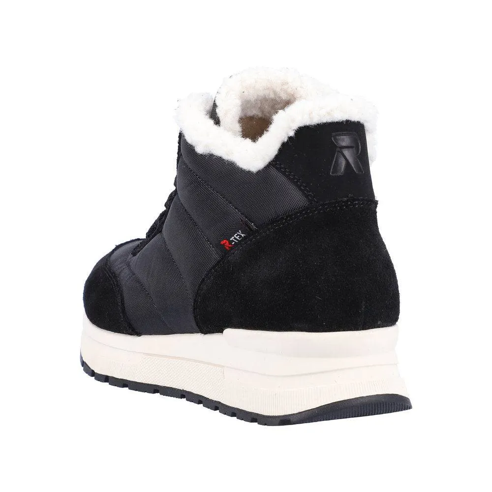 Rieker 40861-00 Ladies Black Suede & Textile Water Resistant Lace Up Ankle Boots