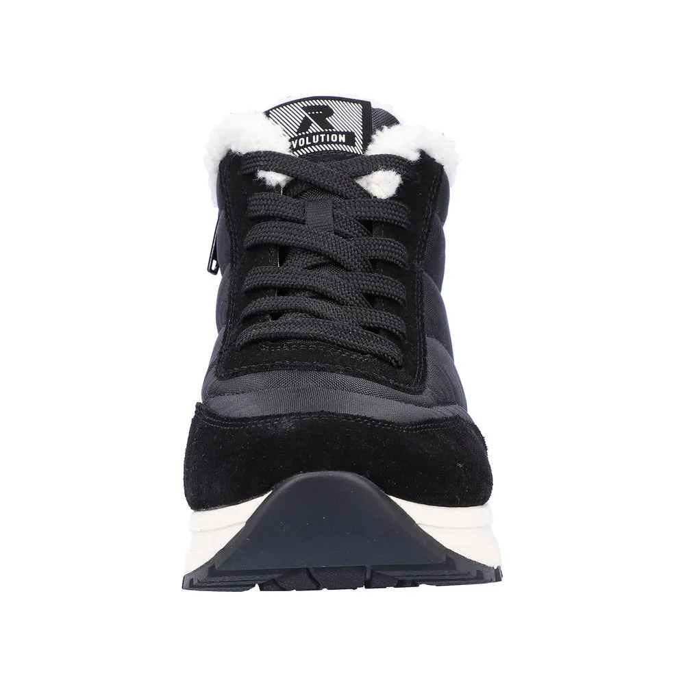 Rieker 40861-00 Ladies Black Suede & Textile Water Resistant Lace Up Ankle Boots