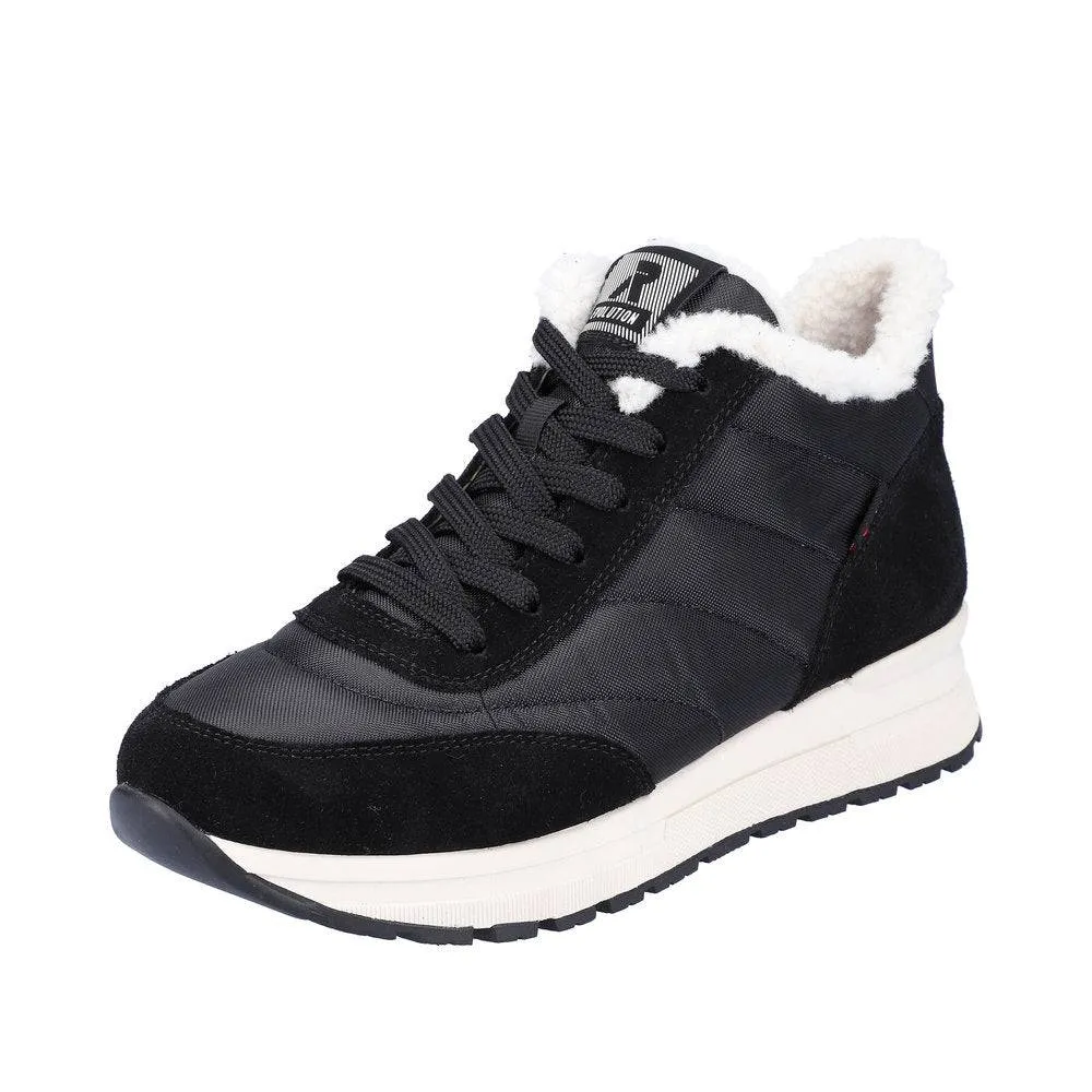 Rieker 40861-00 Ladies Black Suede & Textile Water Resistant Lace Up Ankle Boots