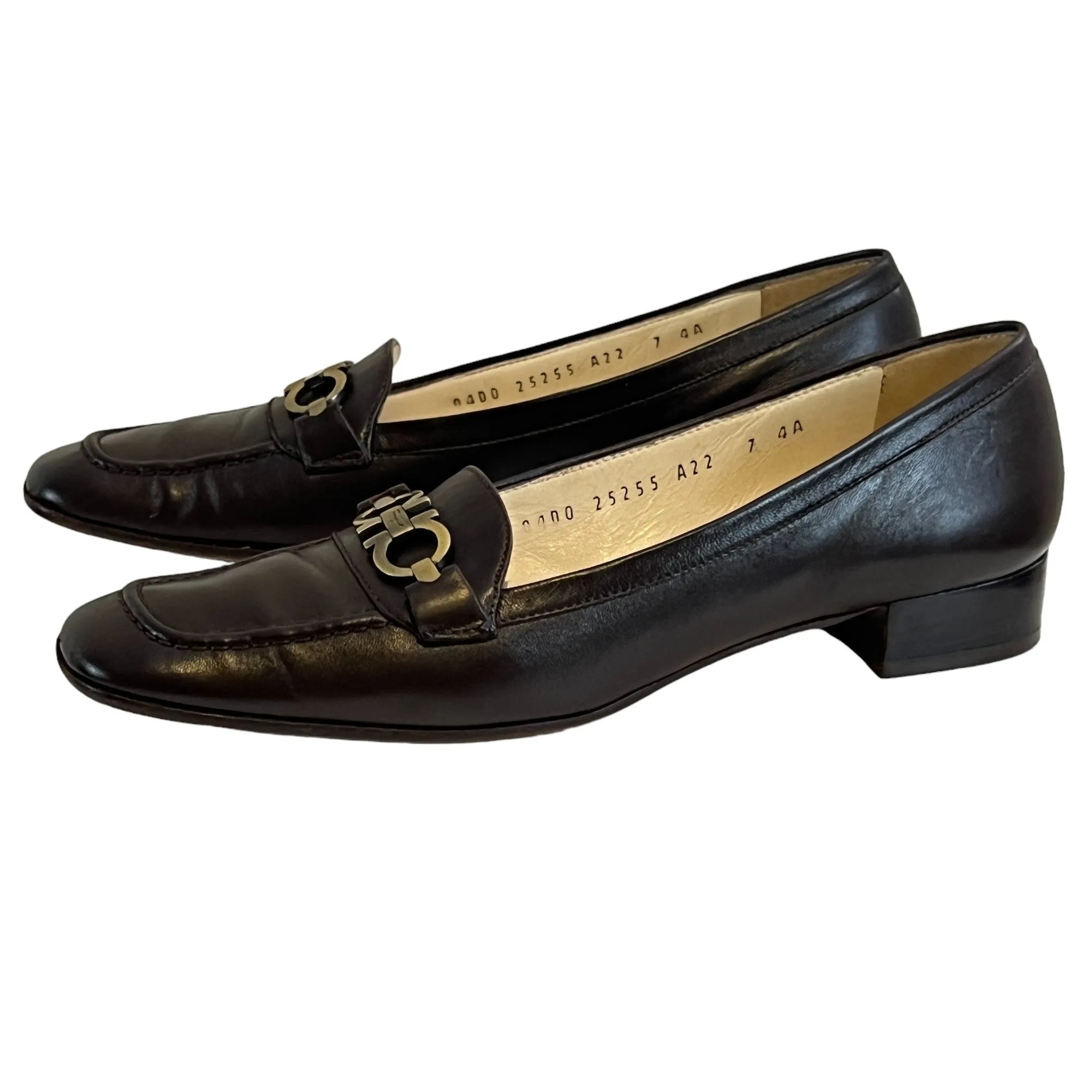 Salvatore Ferragamo Brown Leather Gancini Logo Loafers Size 7 Narrow 4A