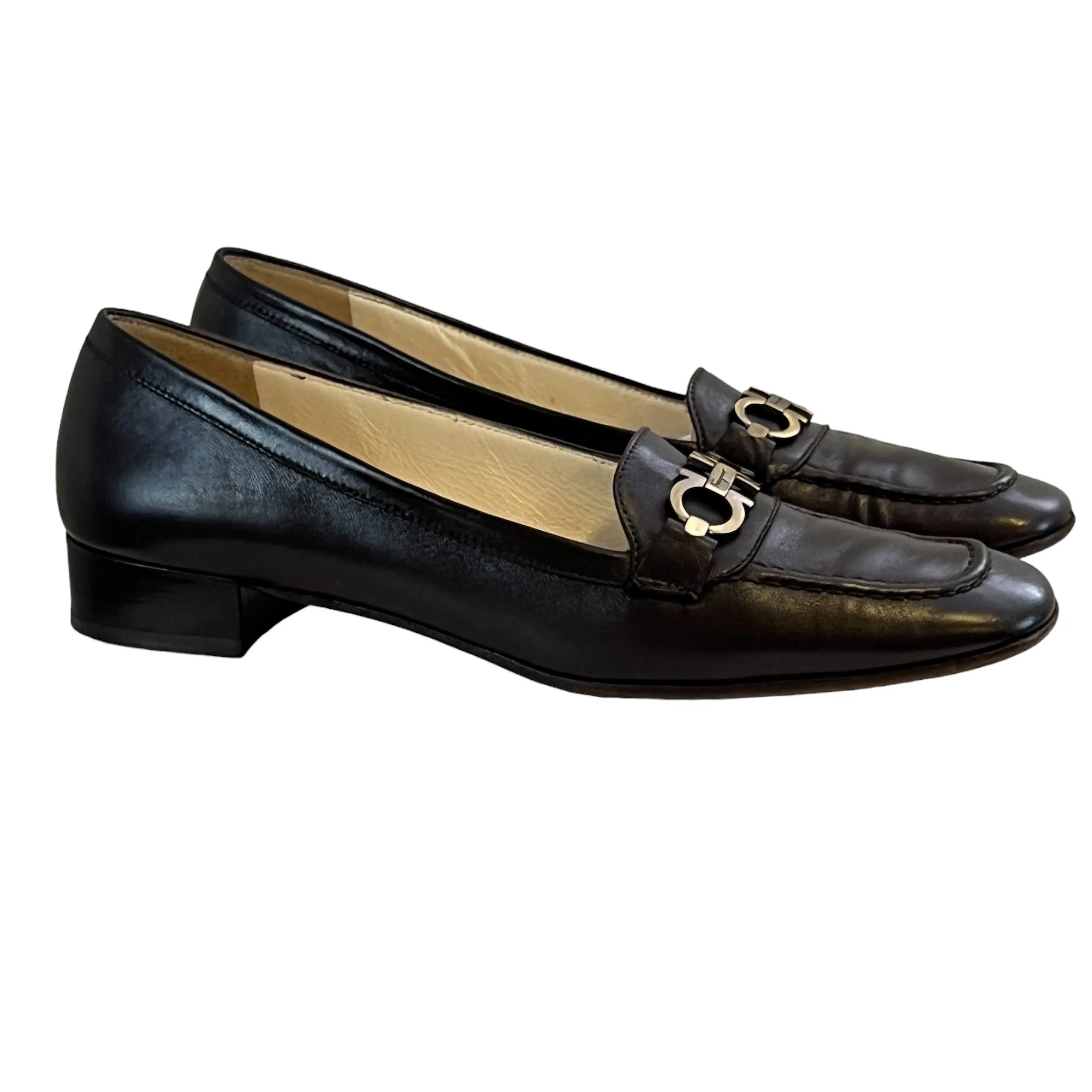 Salvatore Ferragamo Brown Leather Gancini Logo Loafers Size 7 Narrow 4A