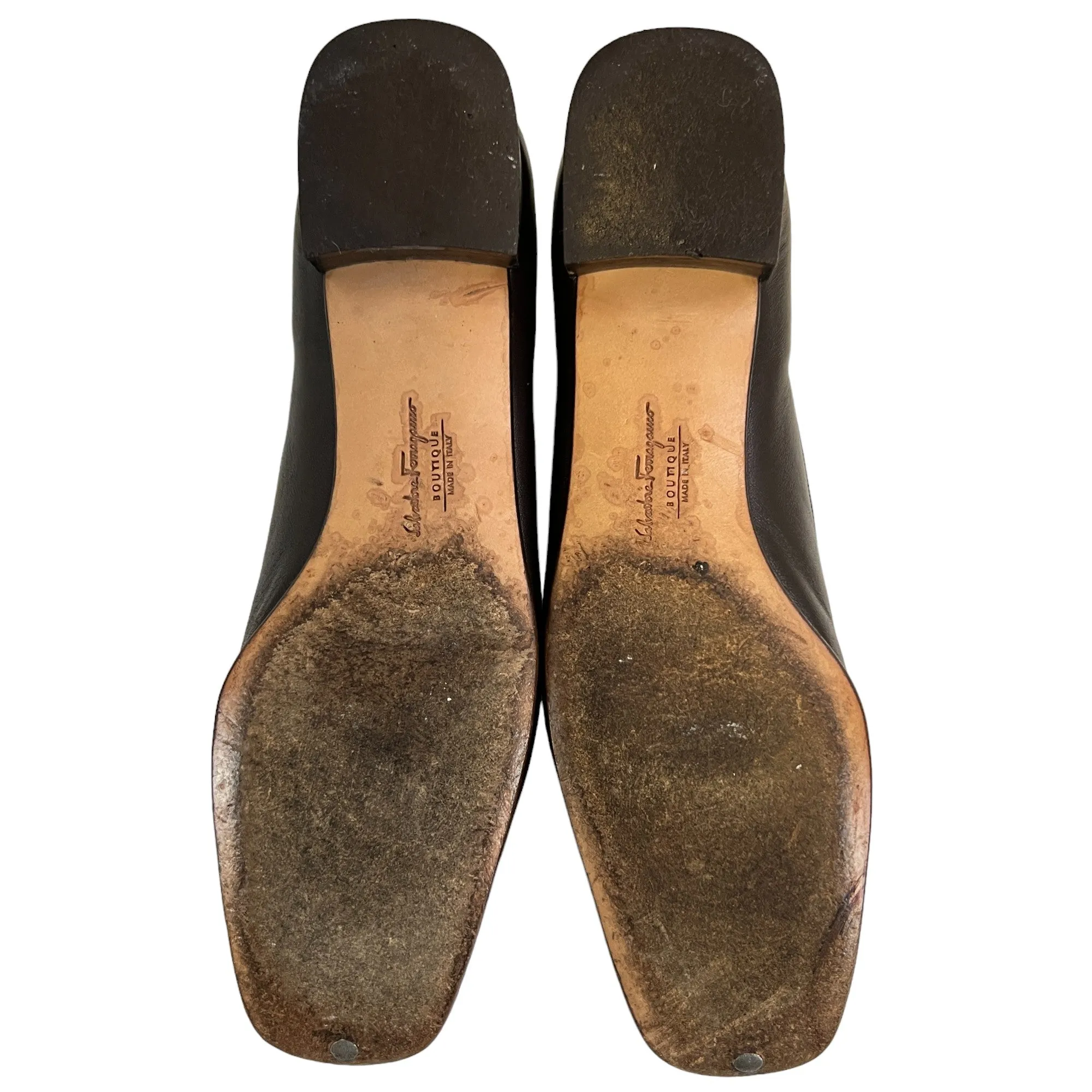 Salvatore Ferragamo Brown Leather Gancini Logo Loafers Size 7 Narrow 4A