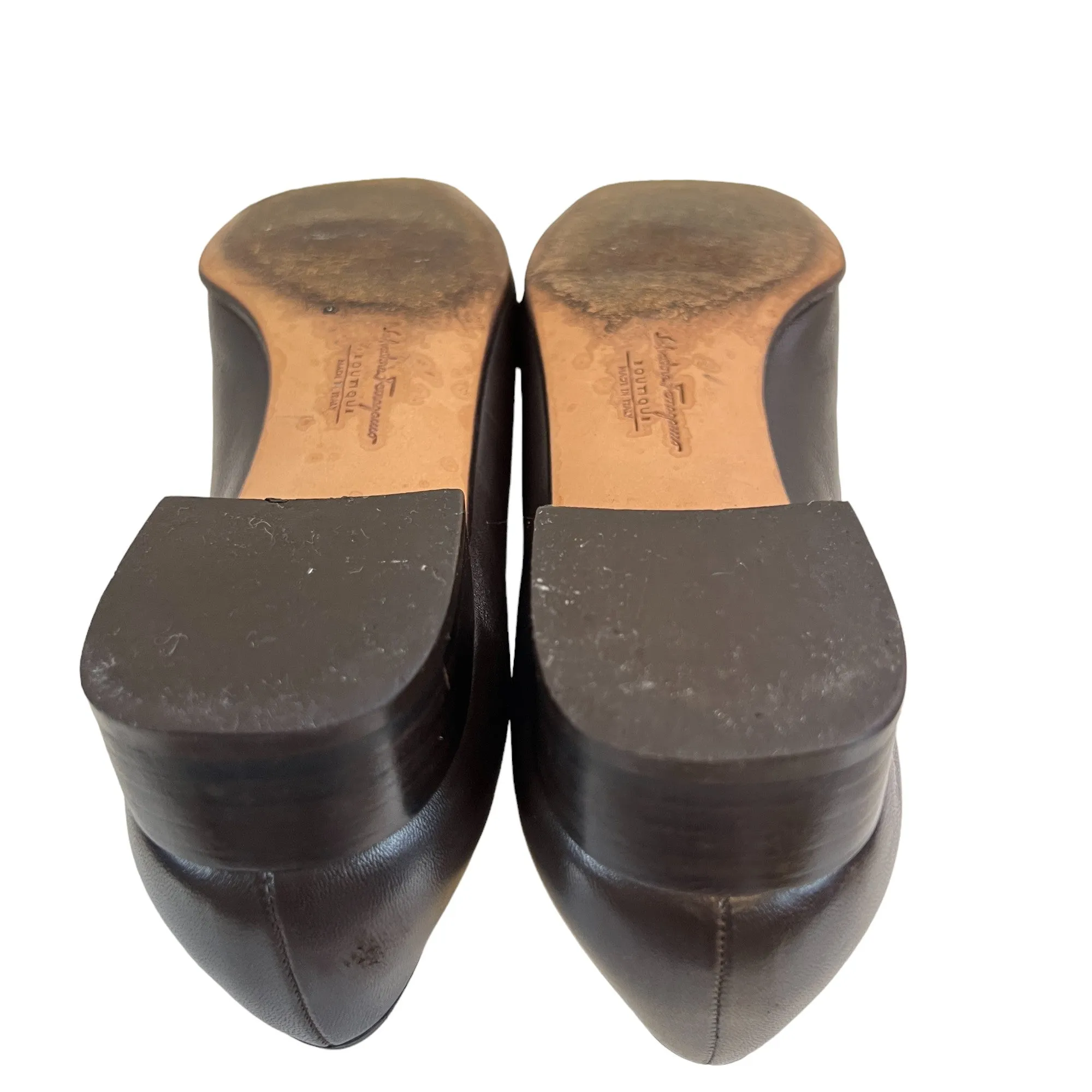 Salvatore Ferragamo Brown Leather Gancini Logo Loafers Size 7 Narrow 4A