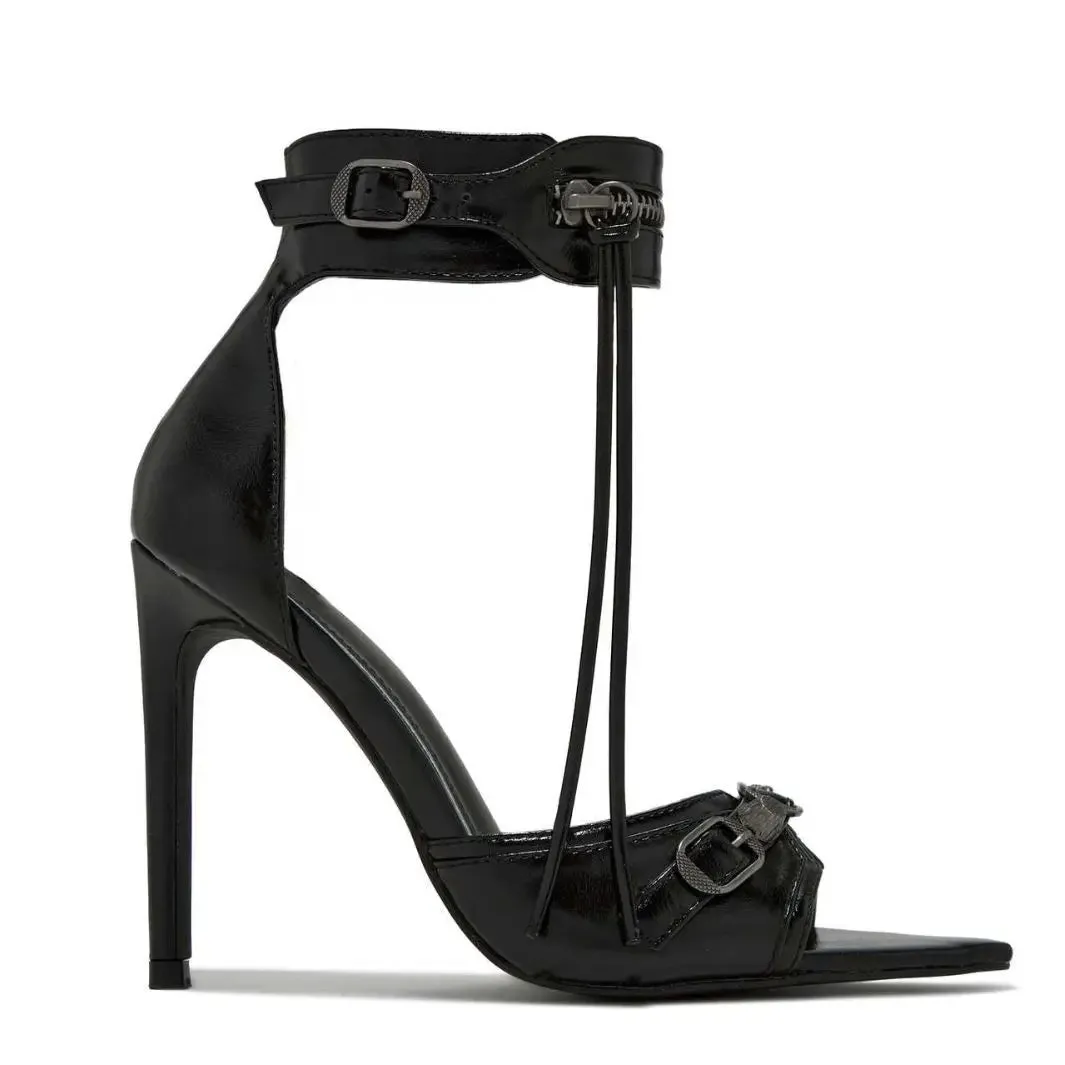 Sexy denim open-toe strappy heeled sandals