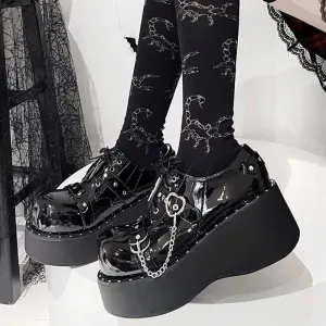 Sohiwoo Fashion Zipper Chunky Platform Mary Janes Women 2023 Round Toe Buckle Wedge Pumps Woman Patent Leather Y2K Punk Gothic Shoes