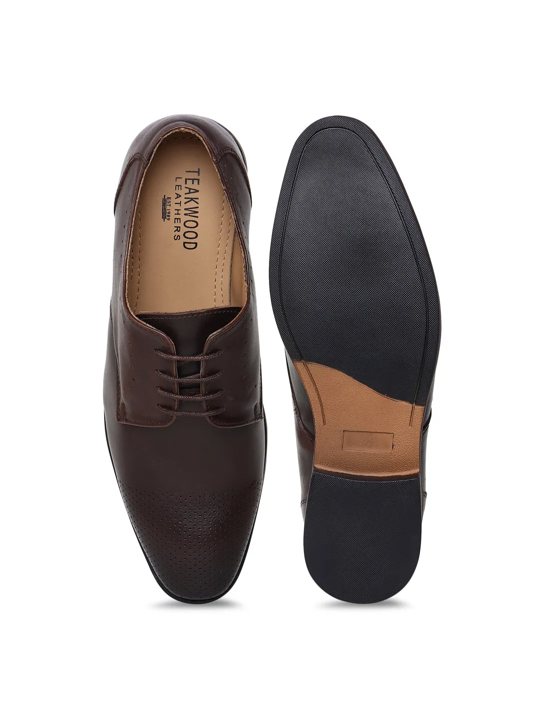 Teakwood Genuine Leather Brown Derby Formal Shoes