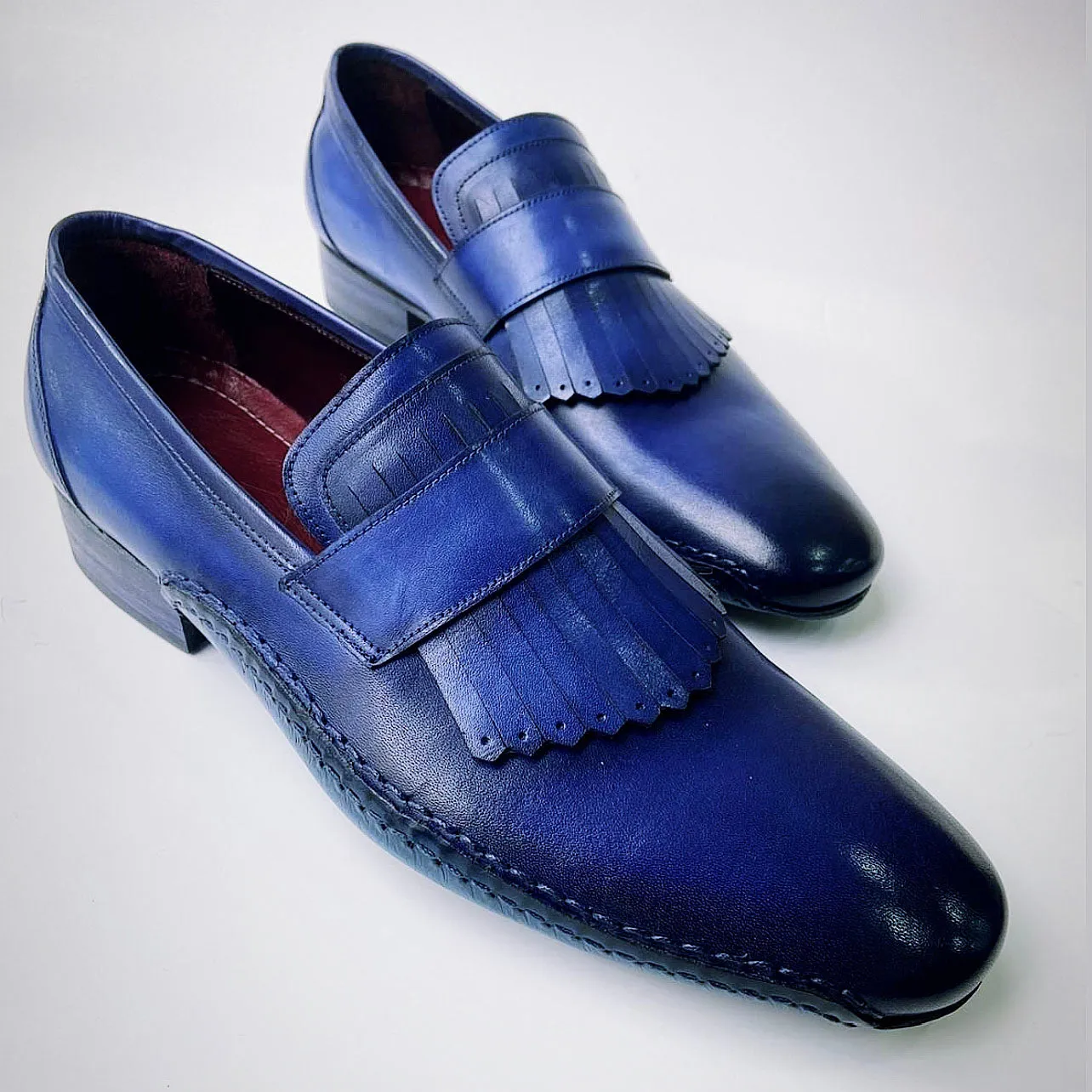 Tucci Di Lusso Mens Royal Blue Hand-welted Italian Calf Skin leather luxury Kiltie Loafers