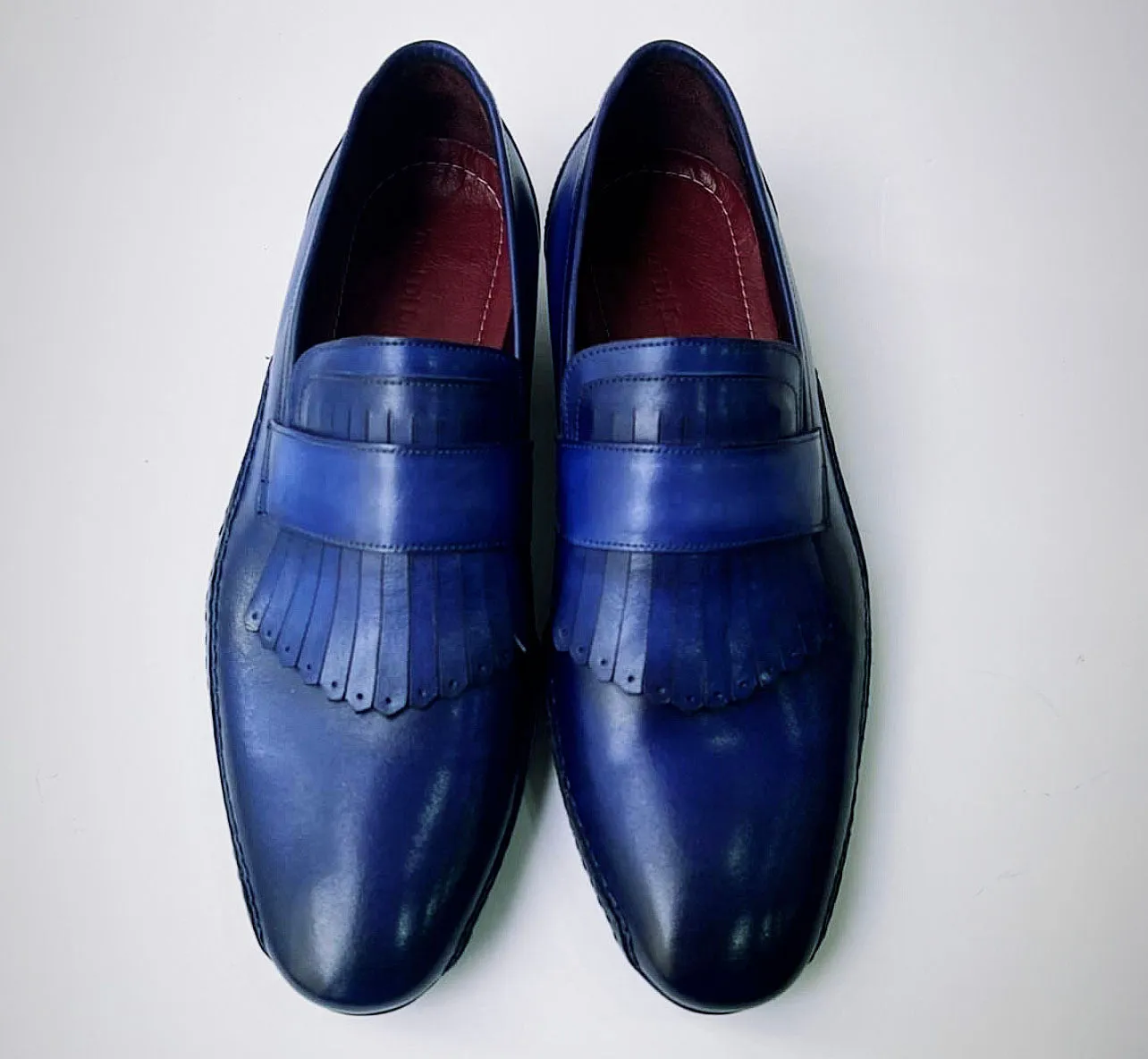 Tucci Di Lusso Mens Royal Blue Hand-welted Italian Calf Skin leather luxury Kiltie Loafers