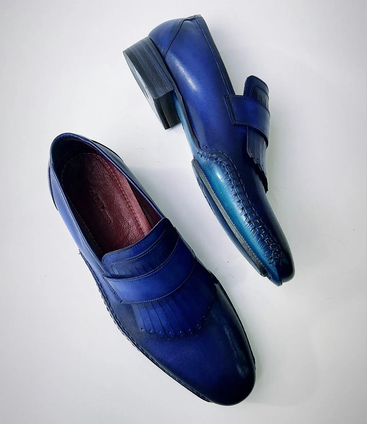Tucci Di Lusso Mens Royal Blue Hand-welted Italian Calf Skin leather luxury Kiltie Loafers