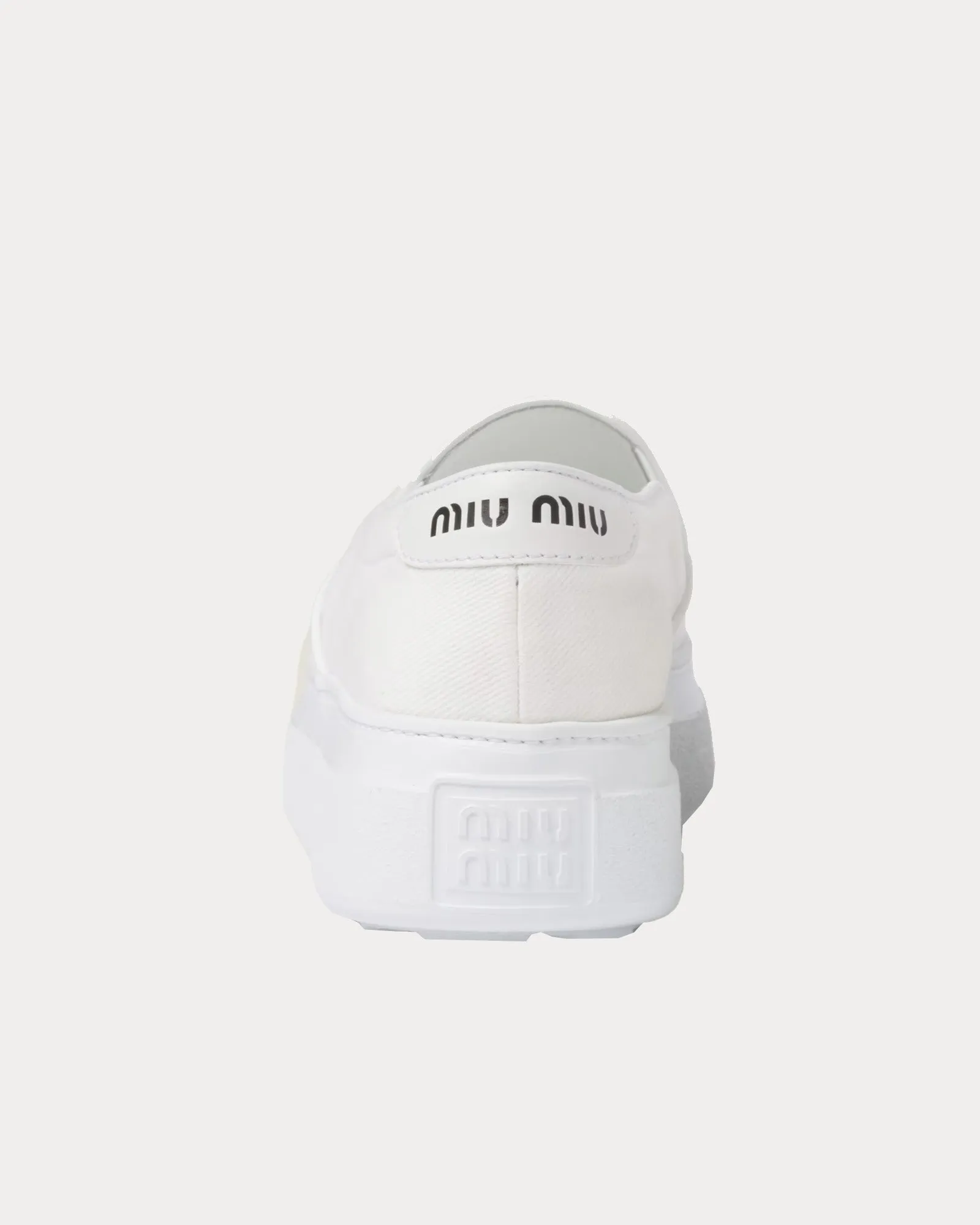 Washed Cotton Drill White Slip On Sneakers