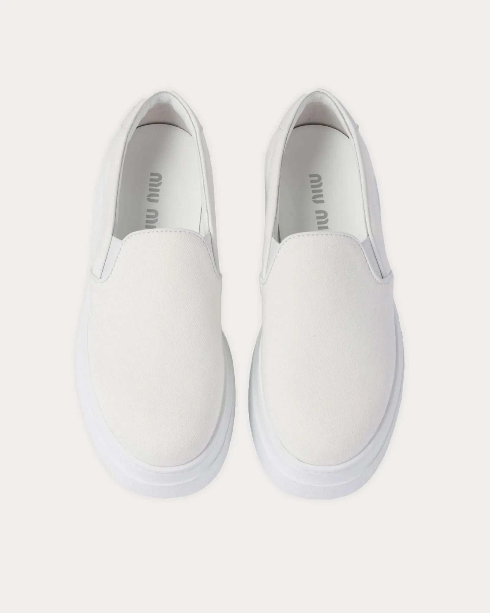 Washed Cotton Drill White Slip On Sneakers