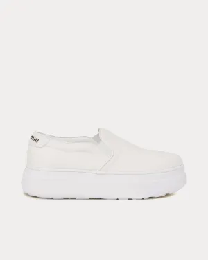 Washed Cotton Drill White Slip On Sneakers